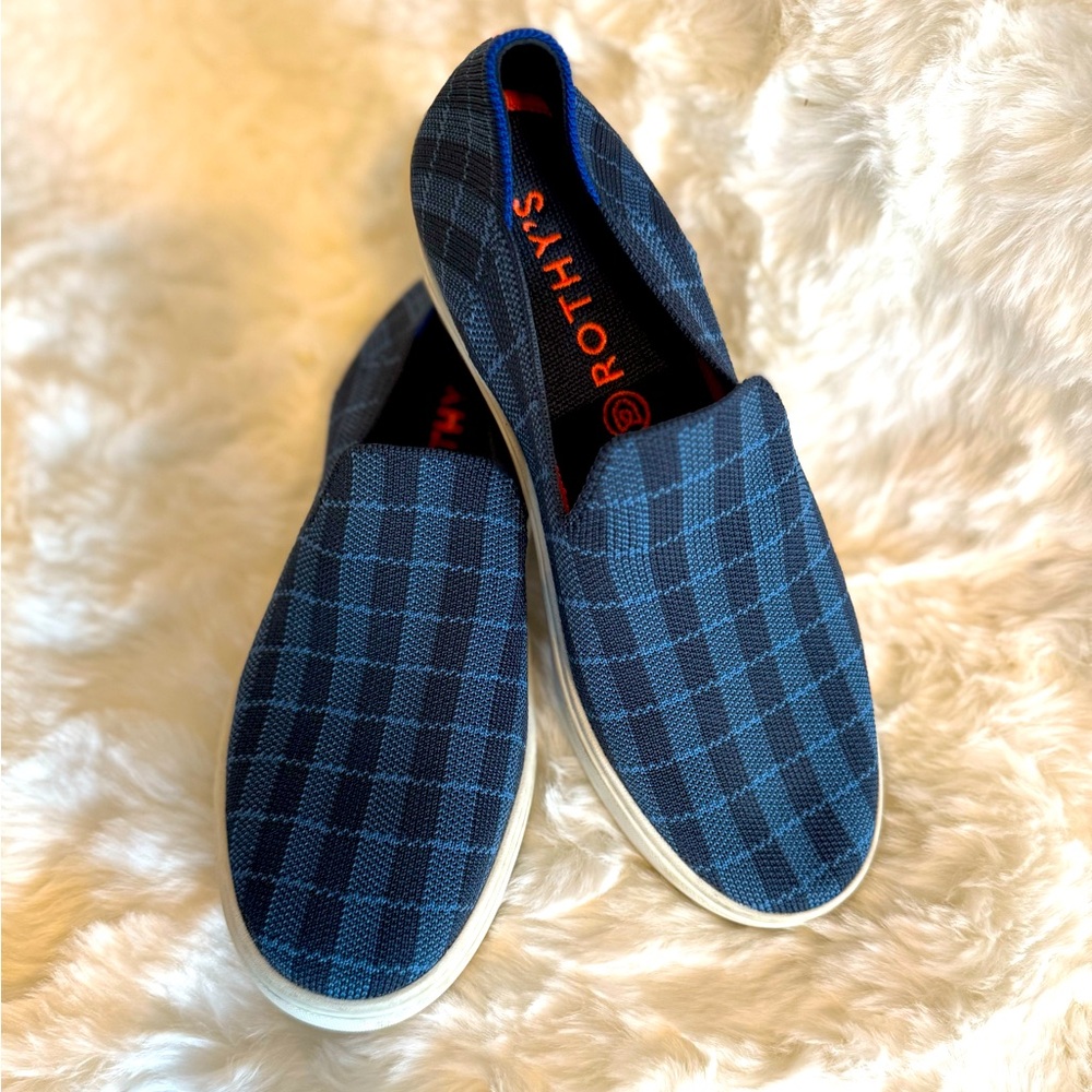 Rothy’s Women’s Size 7.5 Slip-On Sneakers | Navy Check